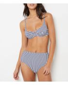 Mahalo wit gestreept marineblauw bikinibroekje met hoge taille