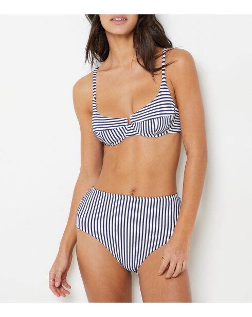 Mahalo wit gestreept marineblauw bikinibroekje met hoge taille