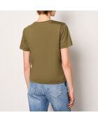 Gaby rundes khakifarbenes olivgrünes T-Shirt