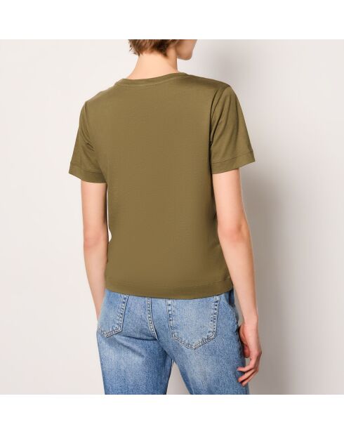 Gaby rundes khakifarbenes olivgrünes T-Shirt