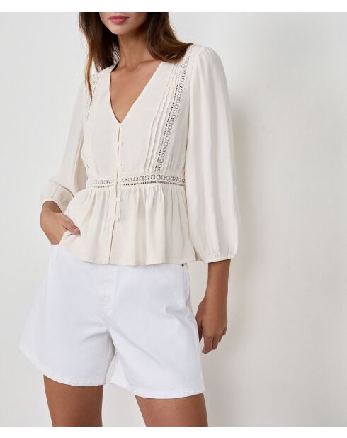 Ecrufarbenes besticktes Anny-Shirt