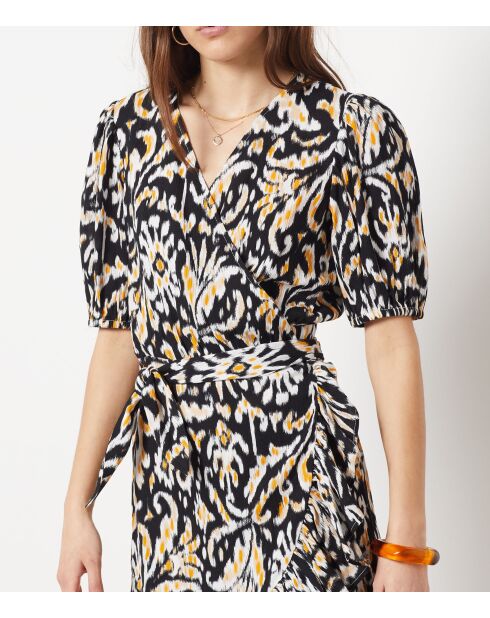 Angelina jurk met zwarte achtergrondprint