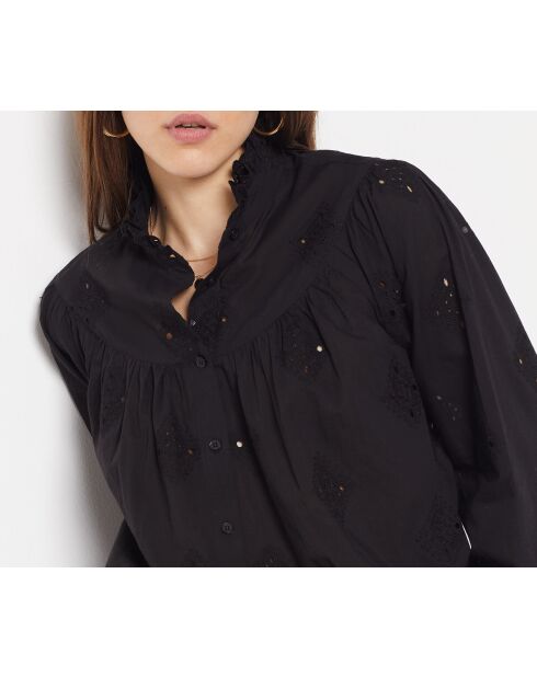 Schwarzes besticktes Ava-Hemd
