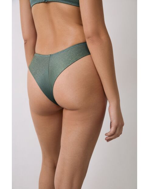 Leuchtend graugrünes brasilianisches Bikiniunterteil mit hohem Beinausschnitt