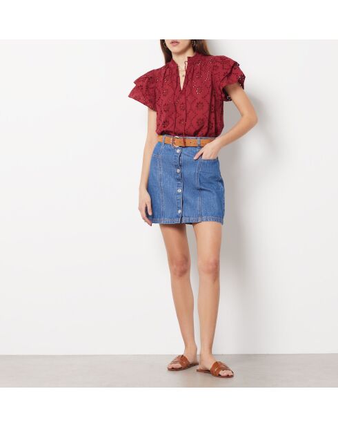 Aimée bordeauxrode top met borduursel