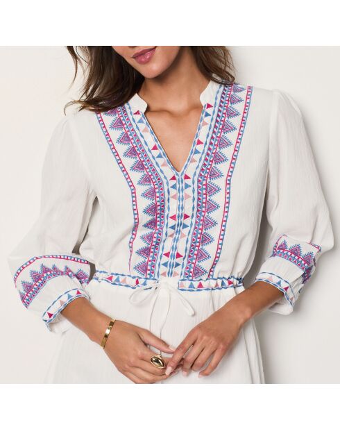 Ecru geborduurde jurk Hakan