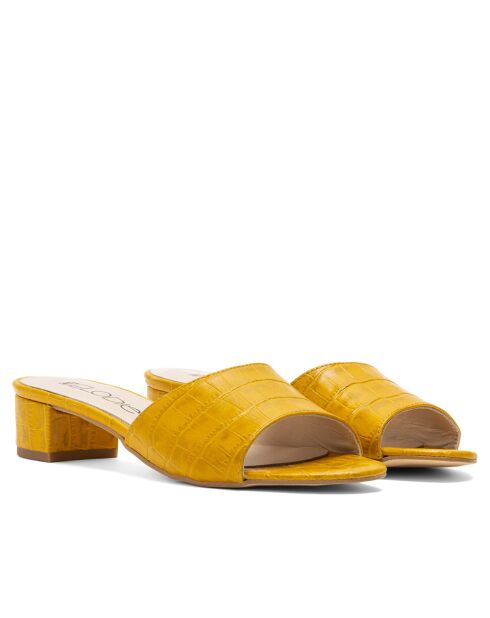 Mules à talon CA-264 texturé effet coco jaunes