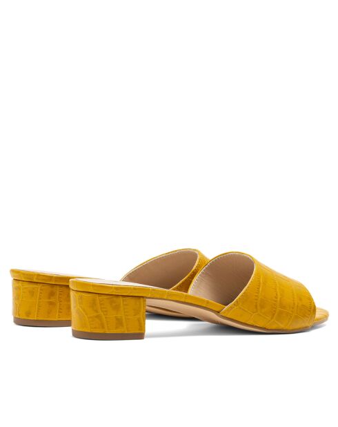 Mules à talon CA-264 texturé effet coco jaunes