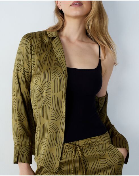 Nasir shirt met groene achtergrondprint