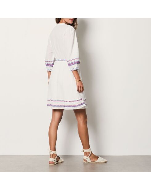 Ecru geborduurde jurk Hakan