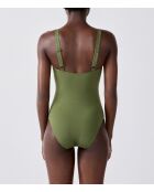 Traje de baño Sculpt de 1 pieza sin aros, color caqui oliva, 2 sin concha