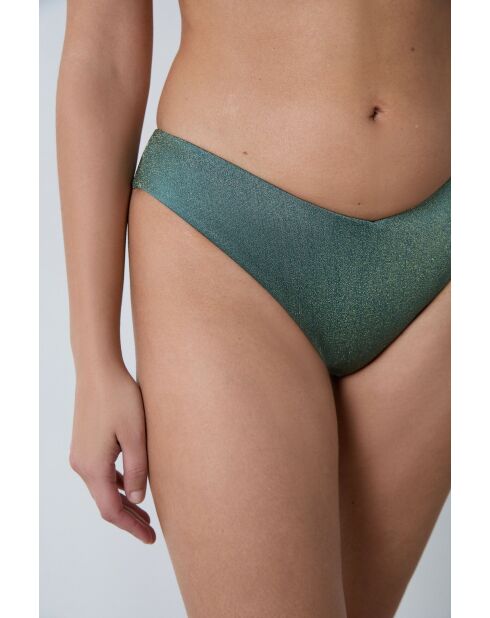 Leuchtend graugrünes brasilianisches Bikiniunterteil mit hohem Beinausschnitt