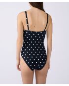 Arma Polky klassiek badpak uit één stuk zonder schelp, witte print op zwarte achtergrond