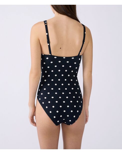 Arma Polky klassiek badpak uit één stuk zonder schelp, witte print op zwarte achtergrond