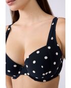 Klassischer BH ohne Bügel und mit Polky-Shell bedruckt auf schwarzem Hintergrund