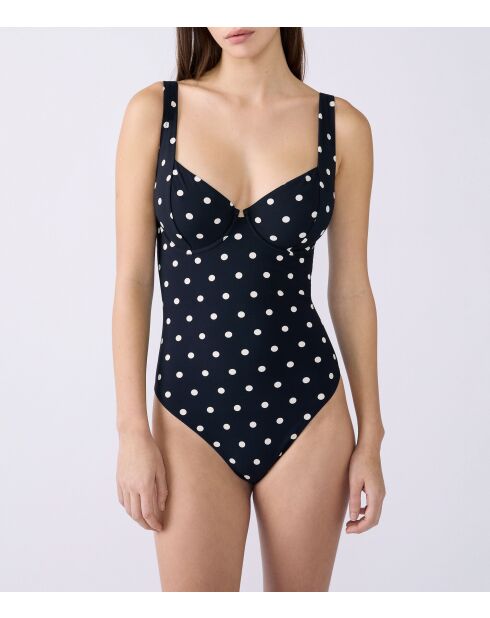 Arma Polky klassiek badpak uit één stuk zonder schelp, witte print op zwarte achtergrond