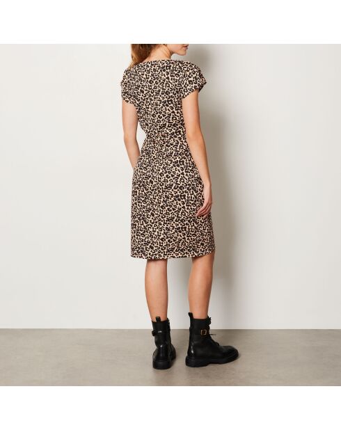 Beige/zwarte jurk van Tokoma met luipaardpatroon