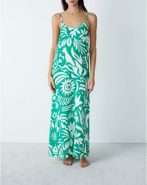 Blauwgroen nachtjapon met print Faeza