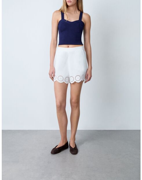 Bestickte ecrufarbene Shorts Victorine