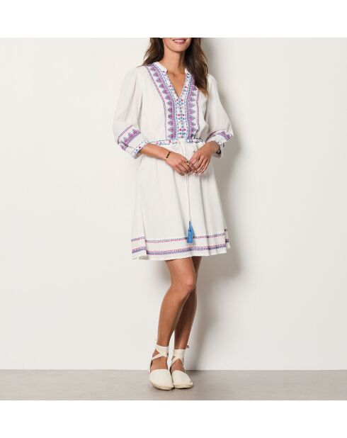 Ecru geborduurde jurk Hakan