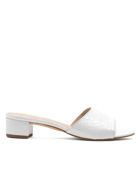 Mules à talon CA-264 texturé effet coco blancs