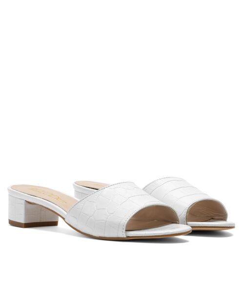 Mules à talon CA-264 texturé effet coco blancs