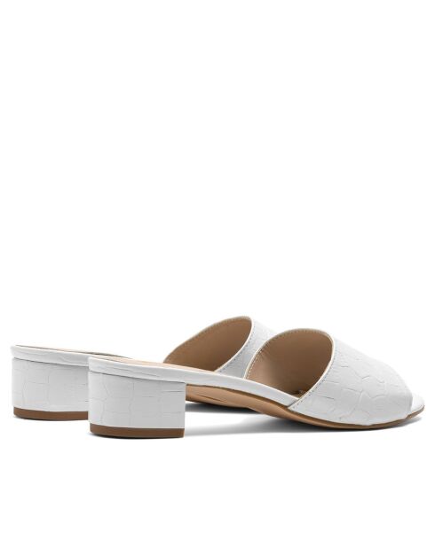 Mules à talon CA-264 texturé effet coco blancs