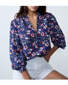 Blusa Vilma blu verde stampata