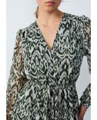 Jurk Elie met groene print op een grijze achtergrond