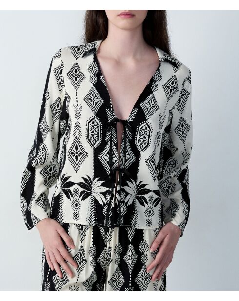 Negligee Nalani con stampa ecru e nera