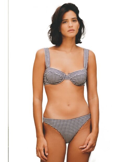 Schwarze und weiße Balkon-Bikinihose Vichy