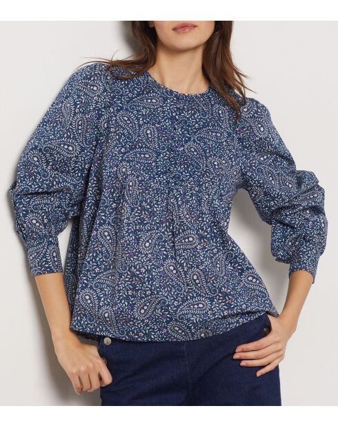 Blusa Suzon blu verde stampata