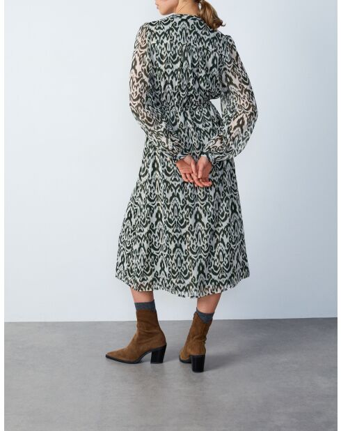 Jurk Elie met groene print op een grijze achtergrond