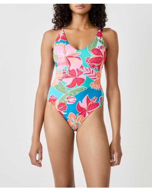 Einteiliger Badeanzug mit mehrfarbigem Hibiskus