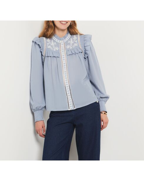 Himmelblaues besticktes Hemd Helena
