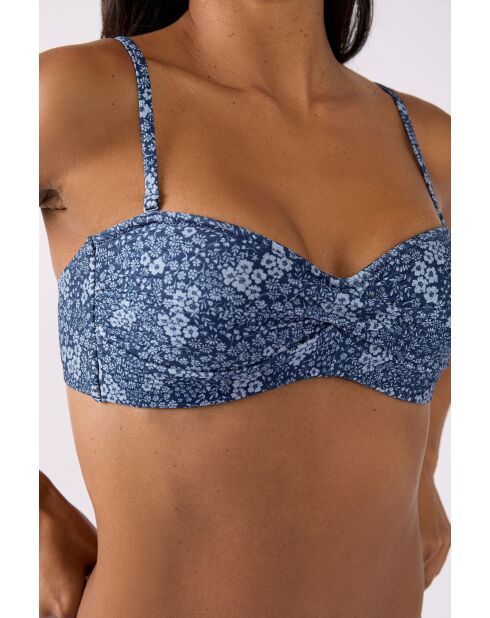 Annie patchwork blauwe bedrukte bh met hoofdband zonder beugel en schelp