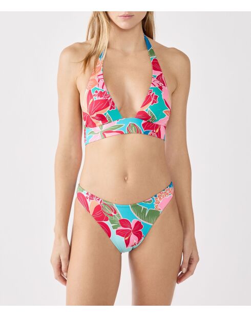 Blaugrüne bedruckte Hibiskus-Bikinihose