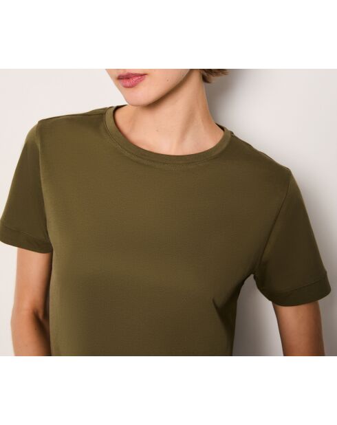 Gaby rundes khakifarbenes olivgrünes T-Shirt