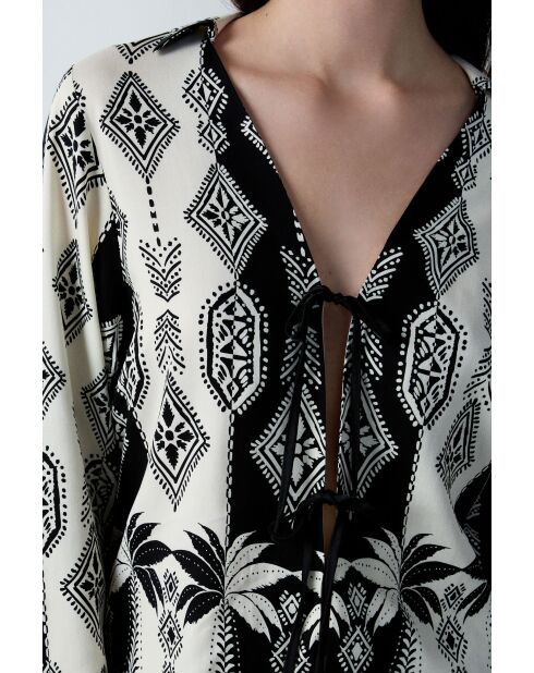 Negligee Nalani con stampa ecru e nera