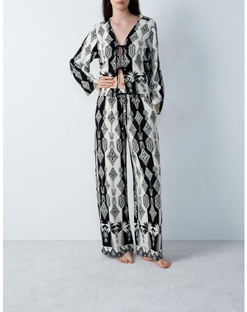 Nalani broek met ecru en zwarte print