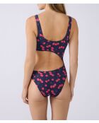 Bañador Rosa de 1 pieza sin aros estampado rojo marino