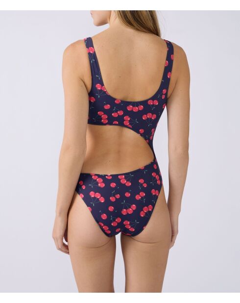 Bañador Rosa de 1 pieza sin aros estampado rojo marino