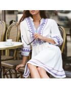 Ecru geborduurde jurk Hakan