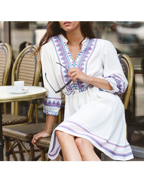 Ecru geborduurde jurk Hakan