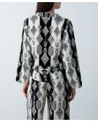 Negligee Nalani con stampa ecru e nera