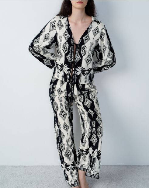 Nalani broek met ecru en zwarte print