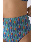 Bas de bikini taille haute Sao imprimé fond bleu