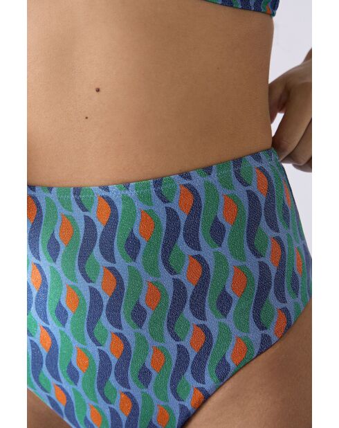 Bas de bikini taille haute Sao imprimé fond bleu