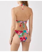 Klassischer Push-up-BH ohne Bügel und mit Muschel, Hibiskus-Print, blaugrün