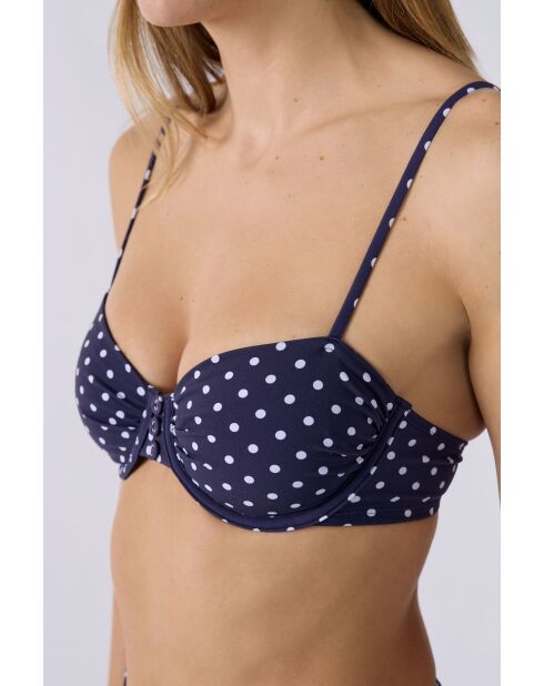 Klassischer BH mit Bügel ohne Schale Samt bedruckt weiß mit marineblauem Hintergrund